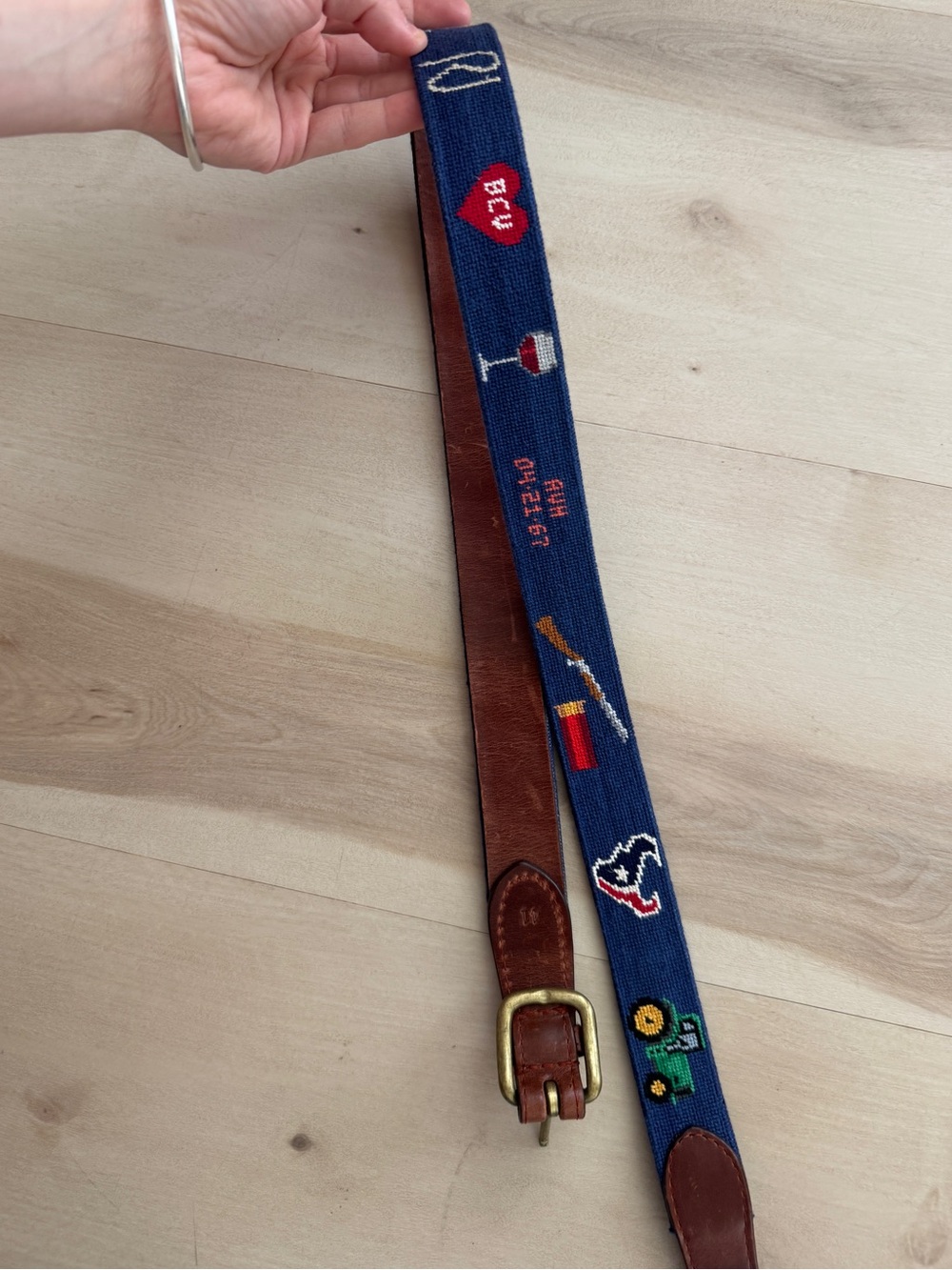 Smathers & Branson needlepoint belt leather texans black lab cigar duck wine dog - Picture 2 of 8